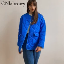 CNlalaxury Весенняя Синяя Женская парка 2022 модная теплая хлопковая куртка с длинным рукавом пальто на молнии с круглым вырезом Женская Повседневная Верхняя одежда шикарные топы