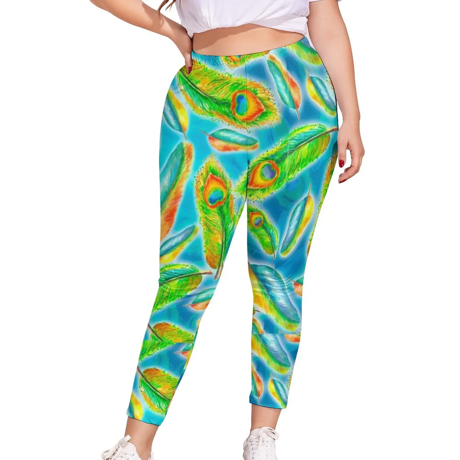 

Colorful Peacock Feather Leggings Animal Print Running Pattern Leggins Womens Push Up Sexy Pants Gift