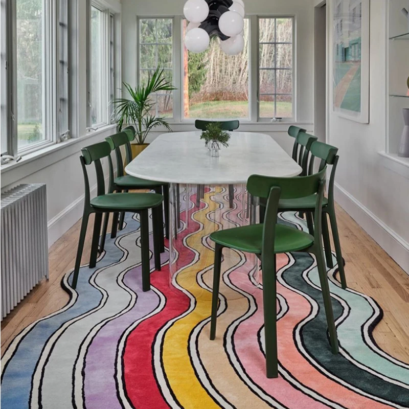 

Nordic Rainbow Thickened Carpet Home Living Room Art Irregular Carpets Bedroom Bedside Shaped Plush Rug Study Balcony Soft Rugs