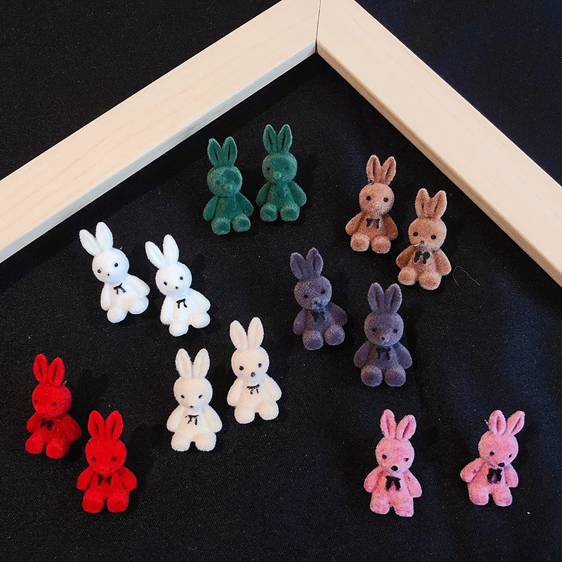 

Autumn and winter plush rabbit ear studs ear accessories net red flocking sweet and cute earrings wholesale cartoon earrings