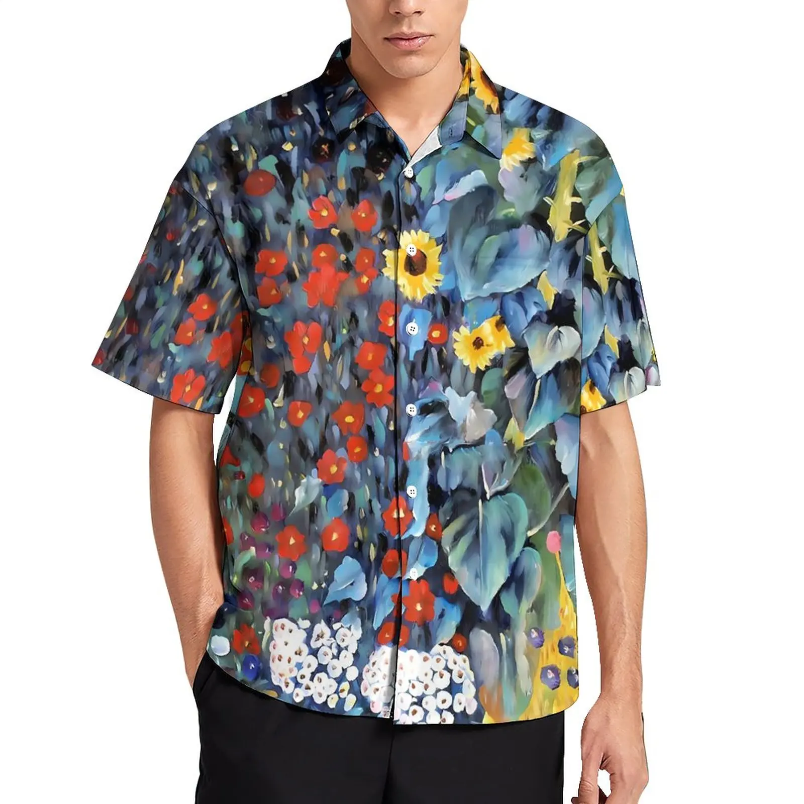 

Sunflower Print Loose Shirt Male Beach Painted Flowers Casual Shirts Hawaiian Graphic Short Sleeve Street Style Oversize Blouses