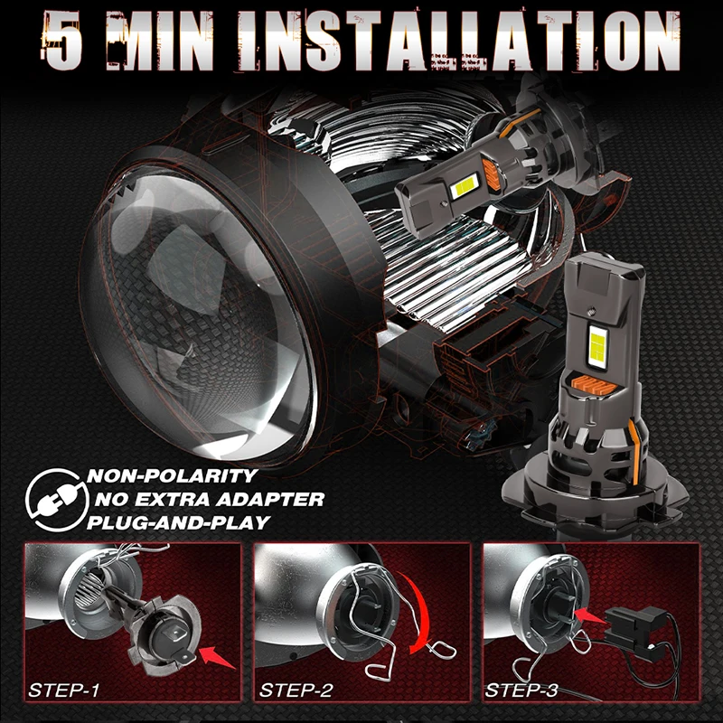 Dualvision 2Pcs 300W Turbo H7 LED CANBUS Light Мини-налобный фонарь Размер 1:1 беспроводной