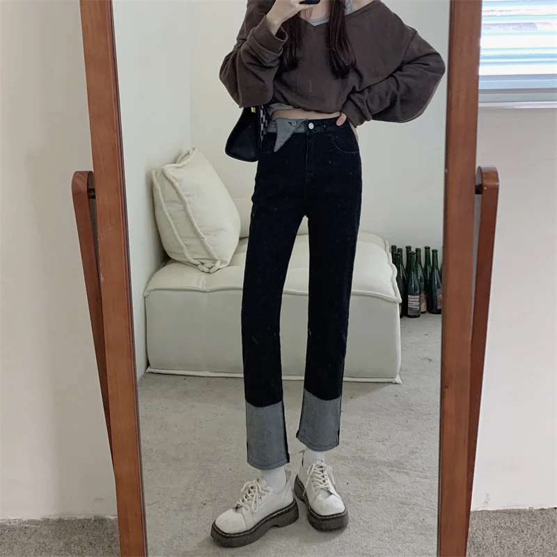 

DD2827 The new high-waisted slim-fit straight-leg pants trousers jeans