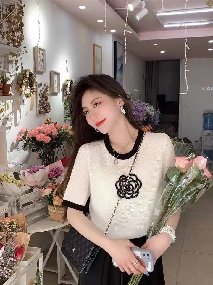 

Новинка лета 2022, Женский изысканный Топ ручной работы, женская футболка, роскошная футболка