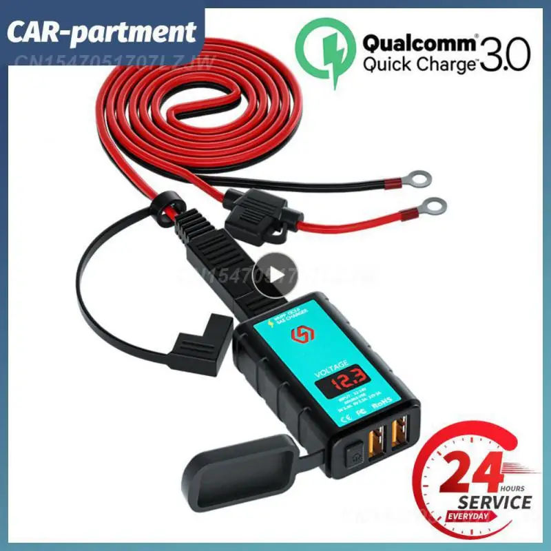 

Motorcycle Sae Plug 5v3.4a/9v2.5a /12v2a Universal Dual Qc3.0 Square Charger Motorcycle Voltmeter Car Supplies Waterproof