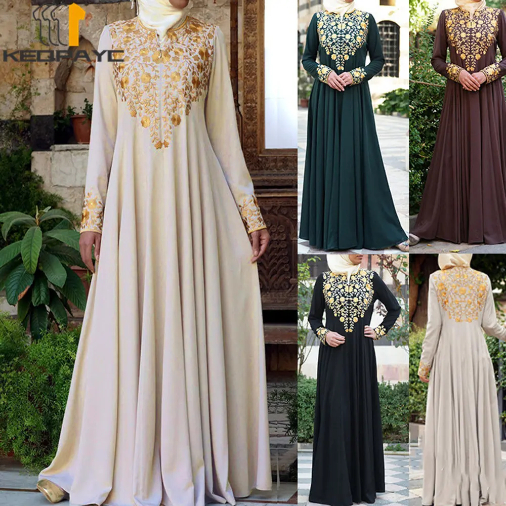 New 2023 Muslim Women Dubai Abaya Long Dress Kaftan Islam Arab Vintage Ethnic Print Loose Dresses Robe Middle East Eid Clothing