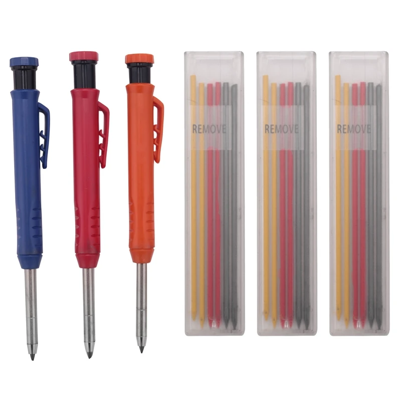 

3Pcs Carpenter Pencils, Grease Pencil And 18Pcs Refill For Wood Markers, Drawing, Scriber And Architect