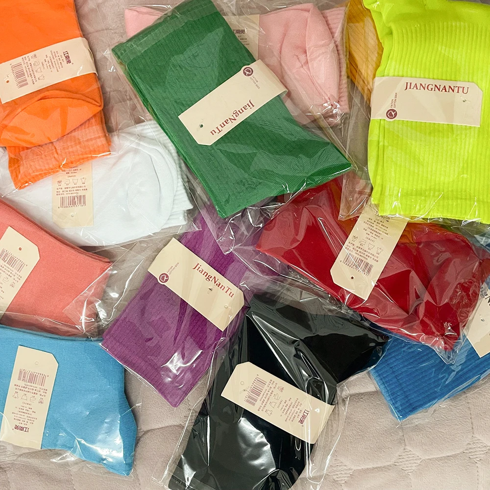 26 Solid Color Four Seasons Women's Socks Middle Tube Socks Candy Sock Cute Cartoon Girl Socks Pure Cotton Comfortable Home Sock