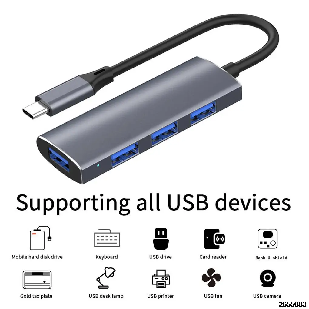 

4-in-1 USB Hub USB2.0 USB3.0 Universal External Splitter Dock Aluminum Alloy Office Phone Adapter Charger Notebook Type-C