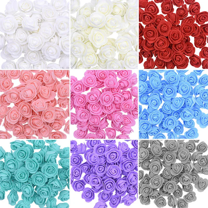 50/100/200Pcs 3.5cm Mini Foam Rose Artificial Flower Heads DIY Craft Decorative Wreath Birthday Wedding Gift Box Decorations