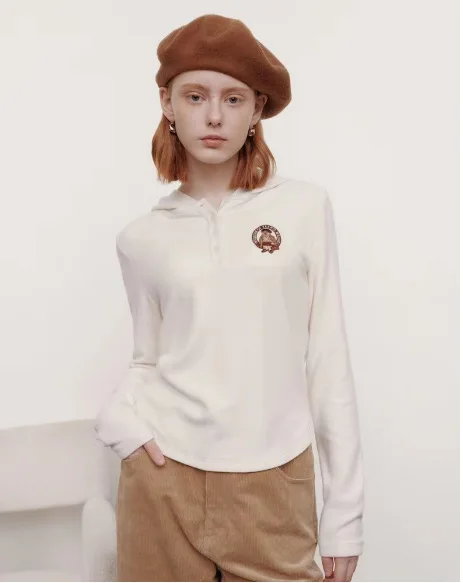 

Bear Embroidery Hoodie Tees For Women Full Sleeves Grey Color Crop Tops T-Shirt Clothes