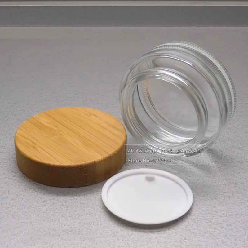 

Frosted/Clear Glass Cosmetic Emulsion Lotion Storage Jar Bamboo Lid Child resistant Bamboo Cap Cream Essence Container Vials