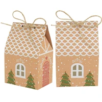10pcs christmas house shape kraft paper candy box xmas navidad gift packing boxes merry christmas new yeart decoration supplies