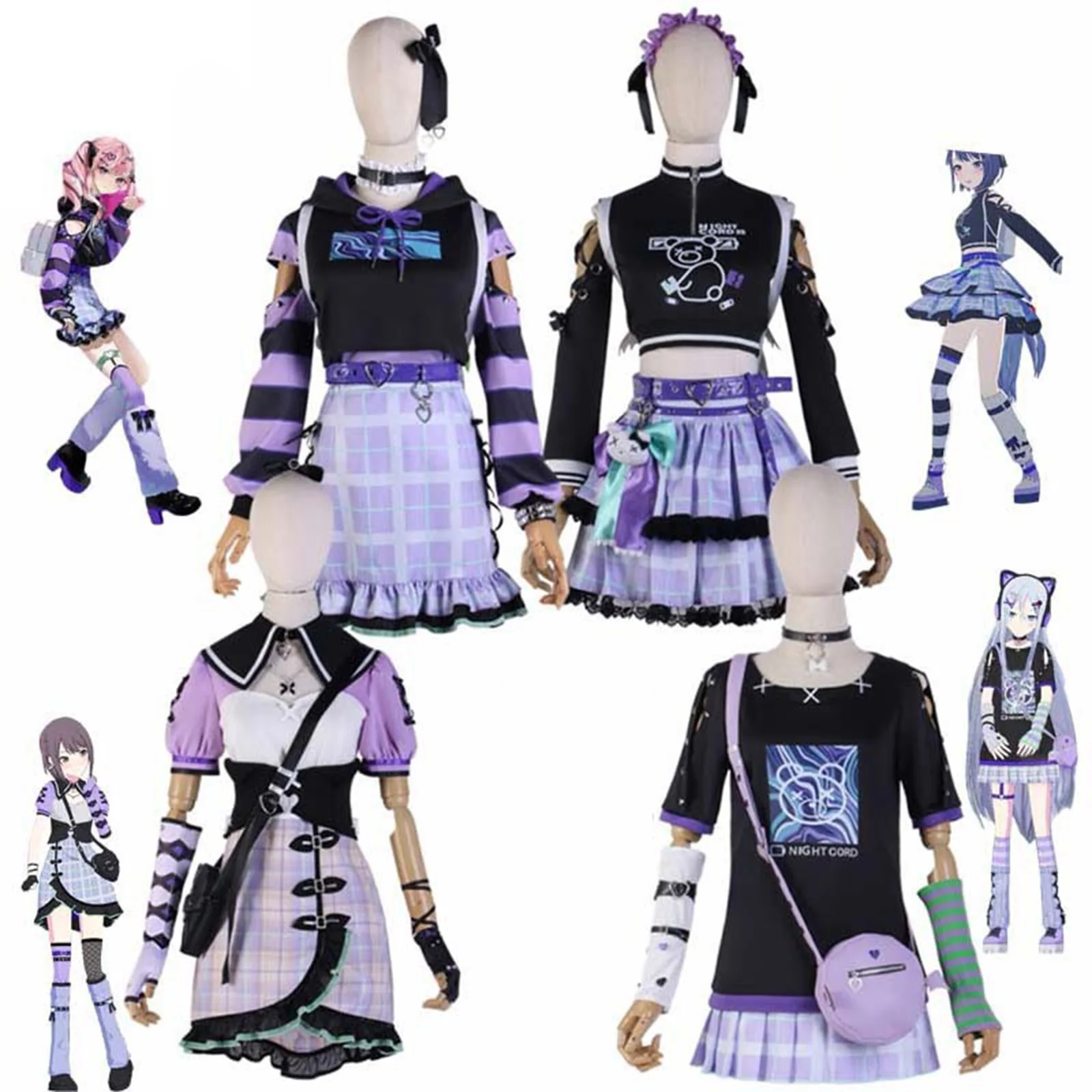 

Anime Purple Pleated 4 Kinds Fancy Daily Clothes Akiyama Mizuki Shinonome Ena Asahina Mafuyu Yoisaki Kanade Cosplay Costume