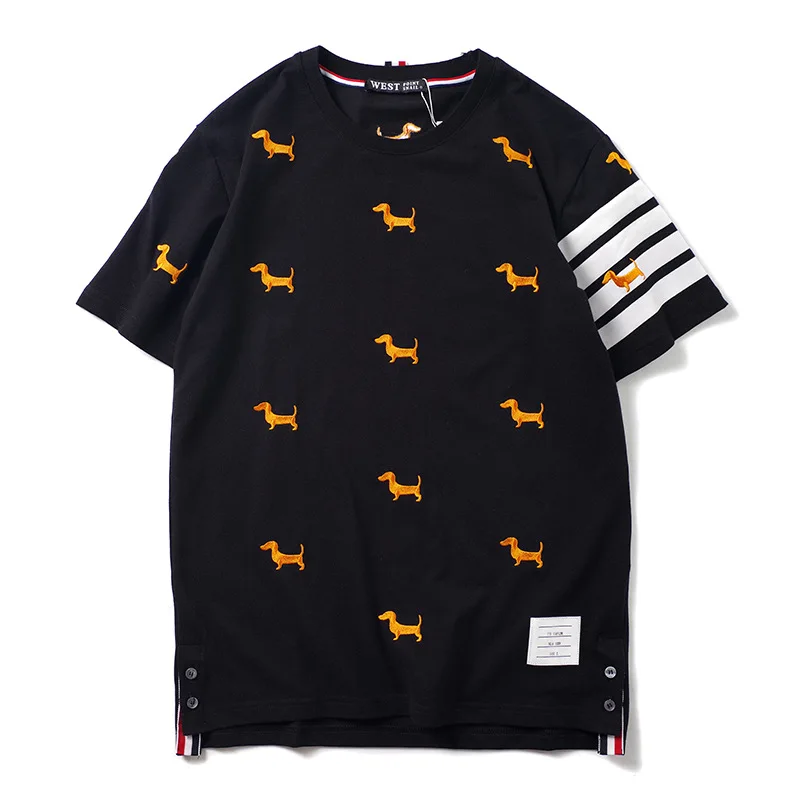 Новинка мужские классические полосатые футболки с вышивкой в виде собаки