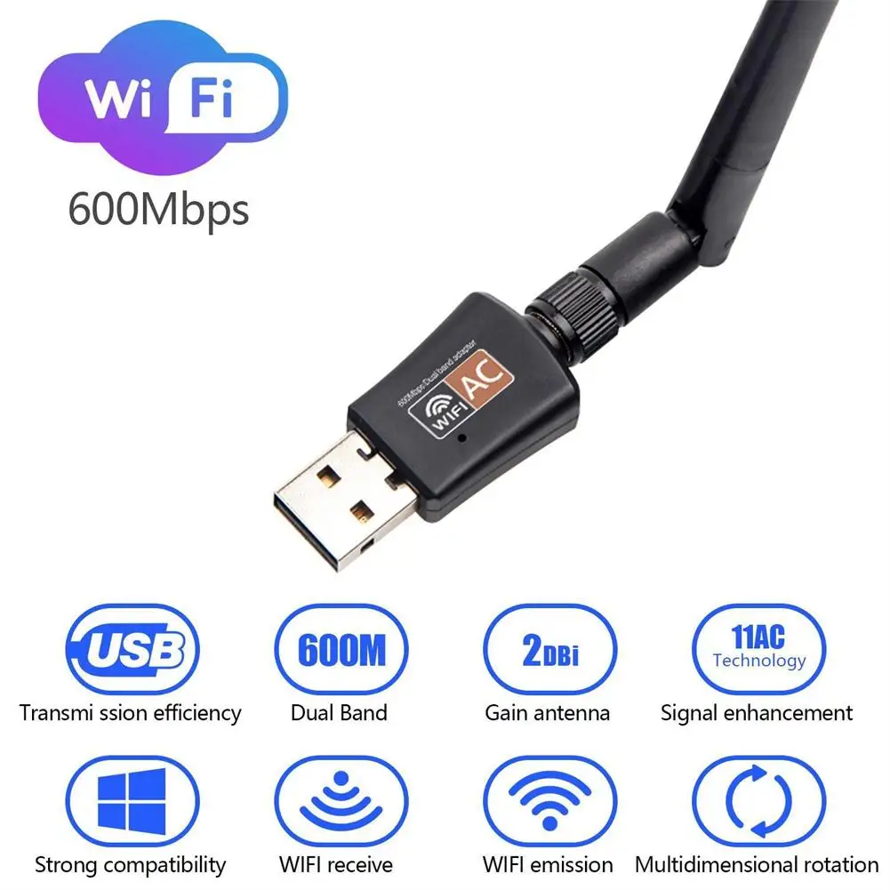 

600Mbps Wifi Adapter Dual Band 2.4G/5.8G Wireless Network Adapter 802.11ac USB Wifi Adapter For Desktop/Laptop/PC