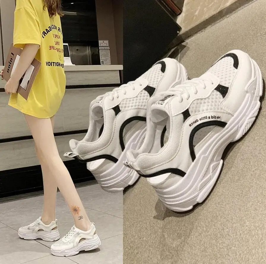 

2023 Sports Sandals Women's Hollow out Shoes New Summer Thin Mesh Breathable Old Shoes Thick Sole Soft Sole White Shoes