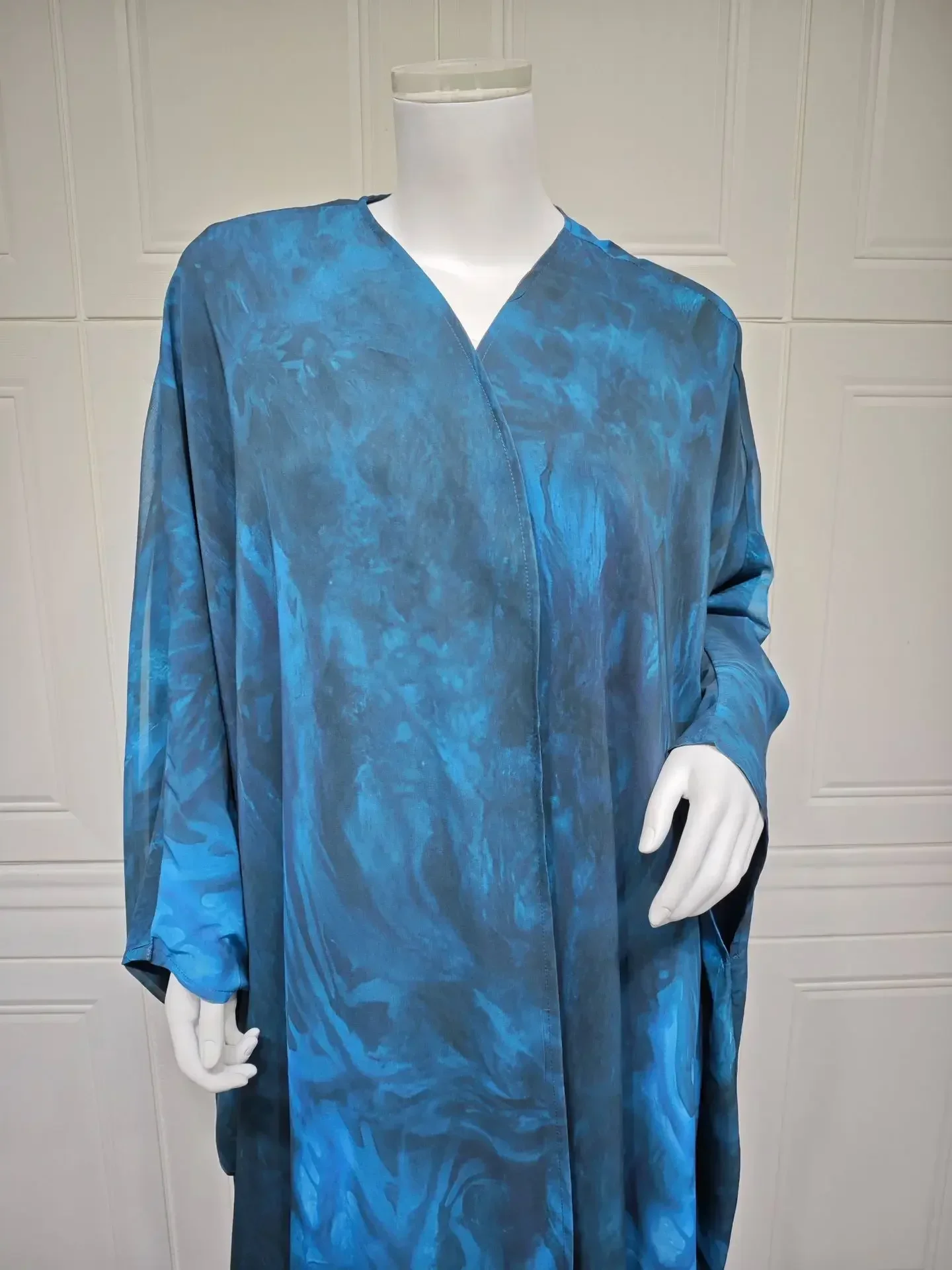 Шифоновое открытое кимоно Абая с принтом мусульманское платье Абаи тай-дай для