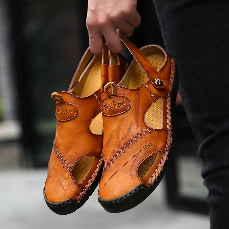 

Men Sandals Leather Luxury Comfortable Summer 2021 Beach Slippers Non-Slip Soft Outdoor Shoes Sandals Plus Size 47 48