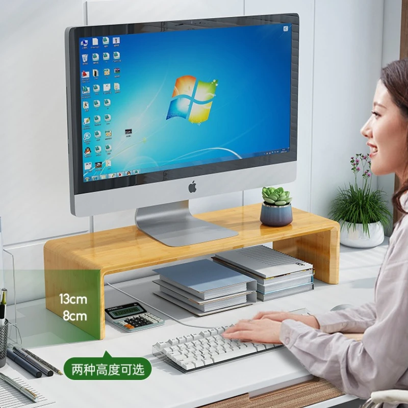 

Computer Monitor Elevated Rack Desktop Storage Display Keyboard Bamboo Racks Table for Laptop Desk with Drawers Shelf