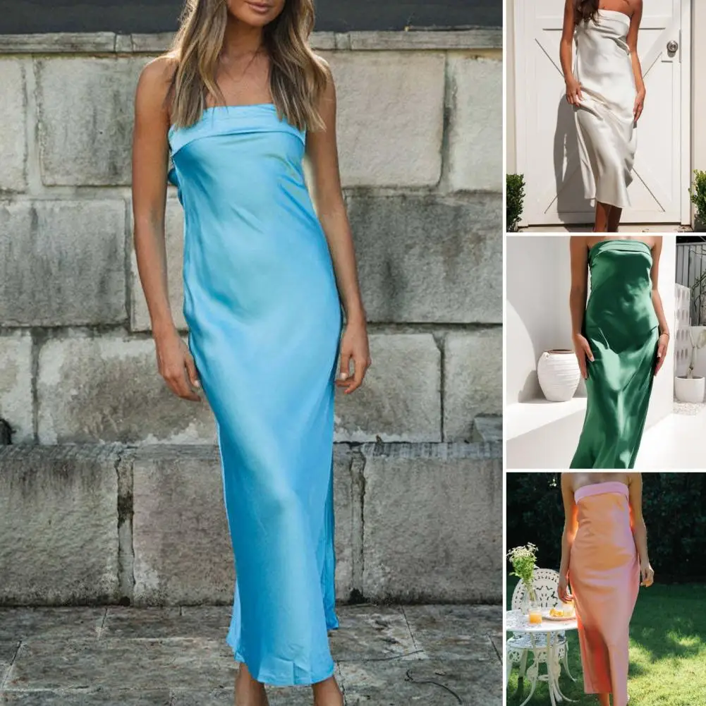 

Роскошные женские деловые платья макси платье с открытыми плечами и открытой спиной для выпускного вечера банкета свадебные мягкие шелковые приталенные женские платья