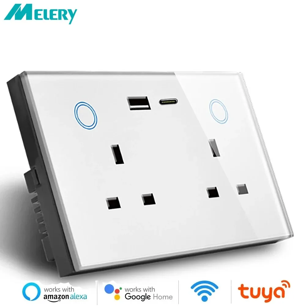 

WIFI Smart Tuya USB Type C Wall Socket UK Plug Outlet 13A Power Touch Switch Wireless Energy Monitoring by Alexa Google Home