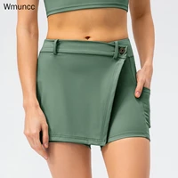 wmuncc 2022 summer jogger skirt shorts tennis skorts women fitness nylon spandex nude fabric stretch sportswear