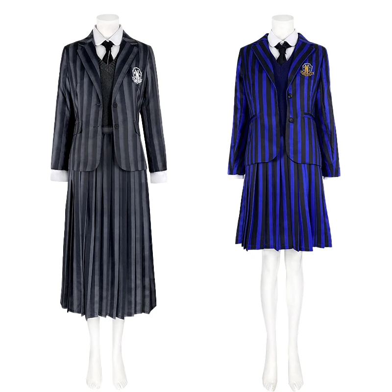 

Wednesday Addams Cosplay Costumes Schoolgirl School Uniforms Suit Wig Nevermore College School Uniforms Halloween Party Uniform