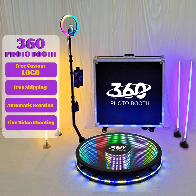 

Automatic Glass 360 Photo Booth Rotation Machine Portable Led Mirror Glass 360 PhotoBooth 68 80 100 115cm Video Booth Wedding