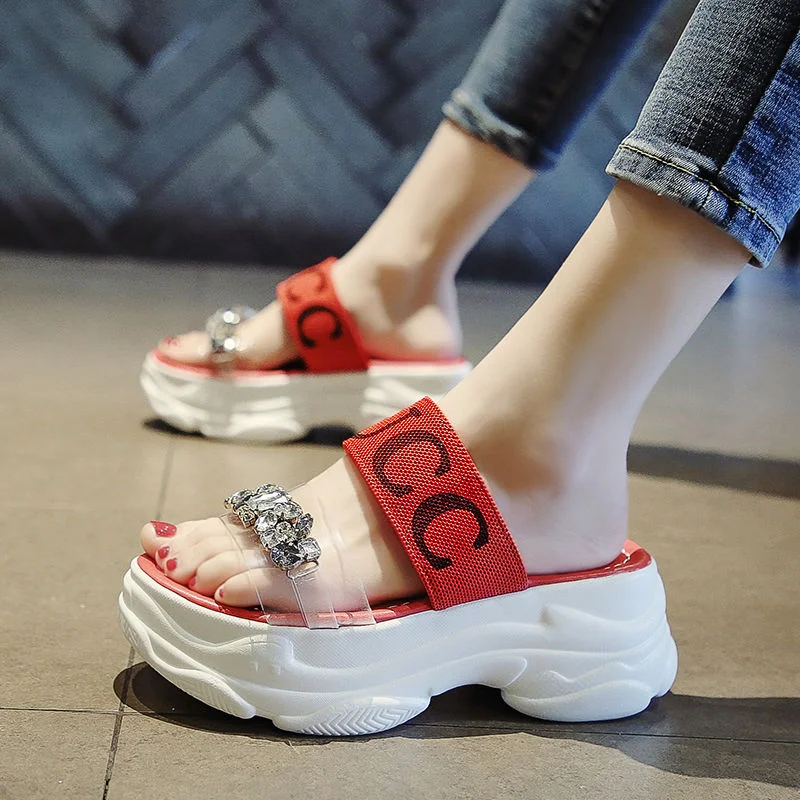 2023 New Summer Fashion Women Wedges Sandals Beach Casual Woman Platform Open Toe Shoes Ladies All-match Rhinestone Sandals