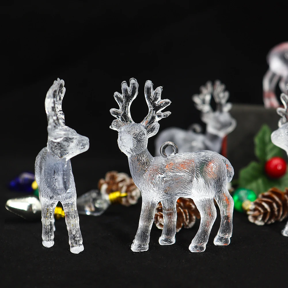 4pcs Artificial Deer Christmas Pendant Simulation Acrylic Reindeer Fairy Tale Garden Decoration Animal Statue Home Elk Ornaments