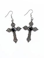 new hot sale creative flower pattern cross diamond pendant earrings religious belief cross pendant earrings
