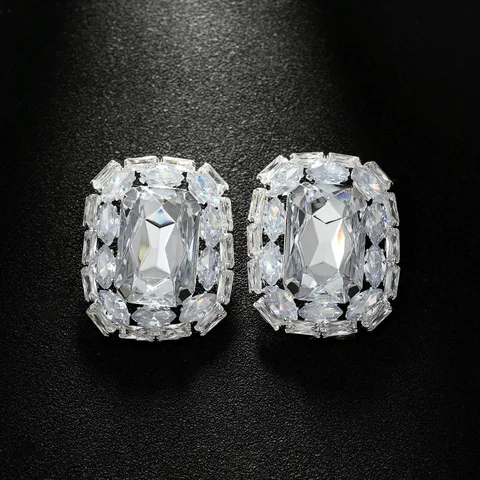 StoneFans Квадратные серьги-клипсы с кристаллами