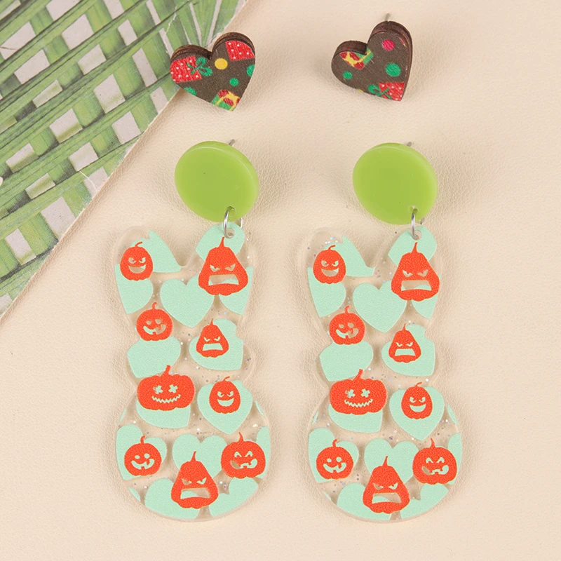 Серьги-подвески в форме сердца снежинки летучей мыши тыквы 2 пары