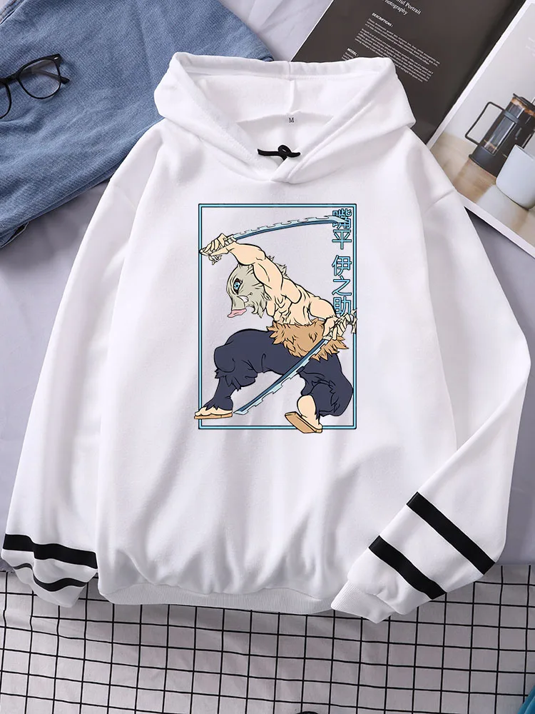 

Demon Slayer Hashibira Inosuke Japanese Anime Womens Creative O-Neck Pullovers Casual Fashion Tops Harajuku Woman Stripe Hoodies