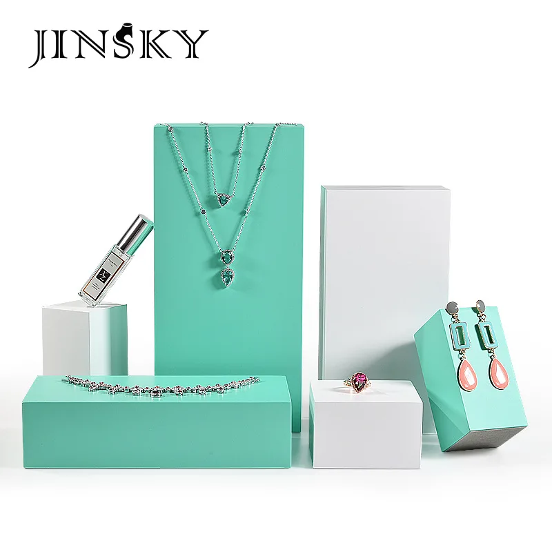 Tiff blue jewelry display stand wooden block paint props earrings necklace ring jewelry counter jewelry jewelry packaging box