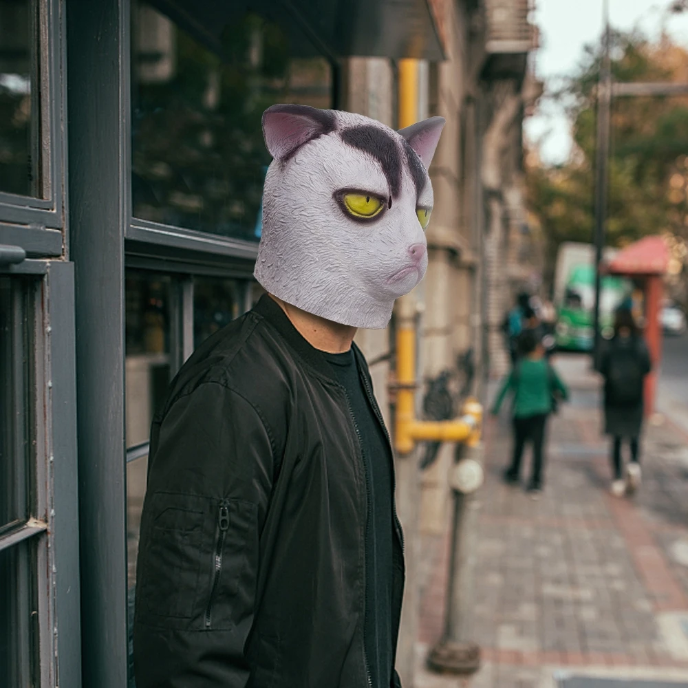 Недовольная белая маска кошки костюм на Хэллоуин для вечерние Новинка голова
