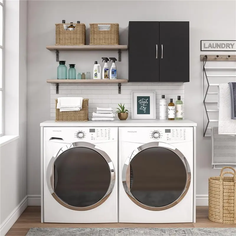 

Engineered Wood Transitional 24" Wall Cabinet in Black
