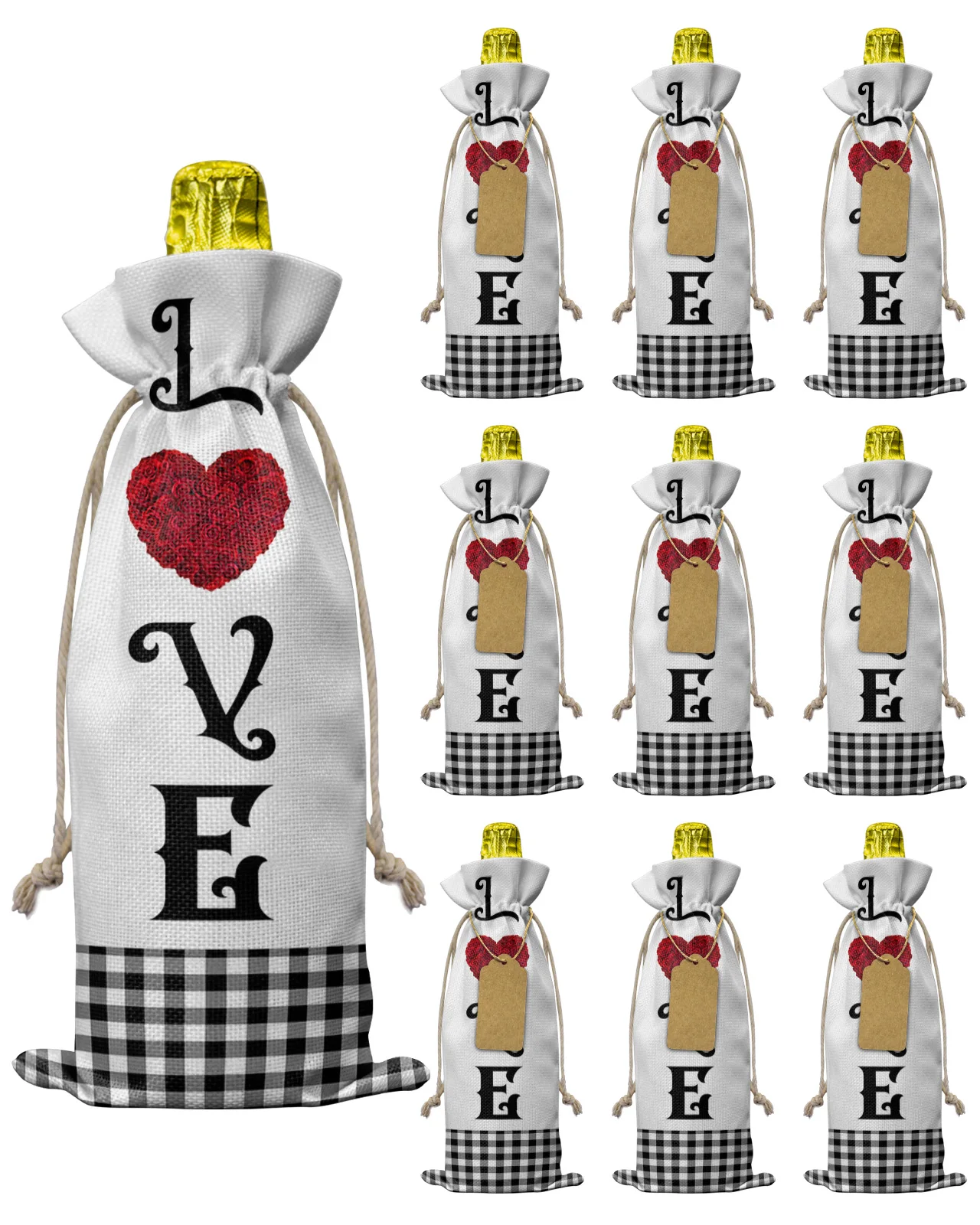 

10 шт., клетчатая сумка для винных бутылок