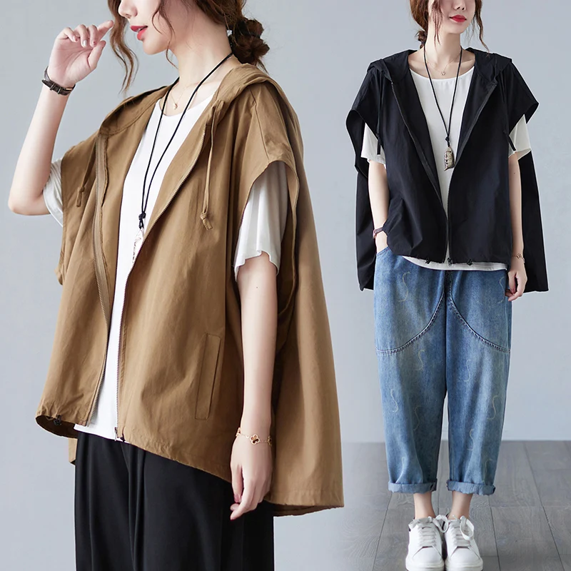

Casual Work Clothes Short Sleeved Jacket Women's 2022 Summer Loose Hooded Top Zipper Short Top Fashion