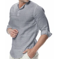 men shirt summer solid color loose pullover shirt men vintage button stand collar long sleeve pullover shirt pullover shirt top