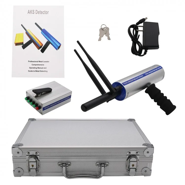 

Silver Long Range AKS Gold Metal Detector Underground Metal Locator w/ 2 Antennas Aluminum Carry Case