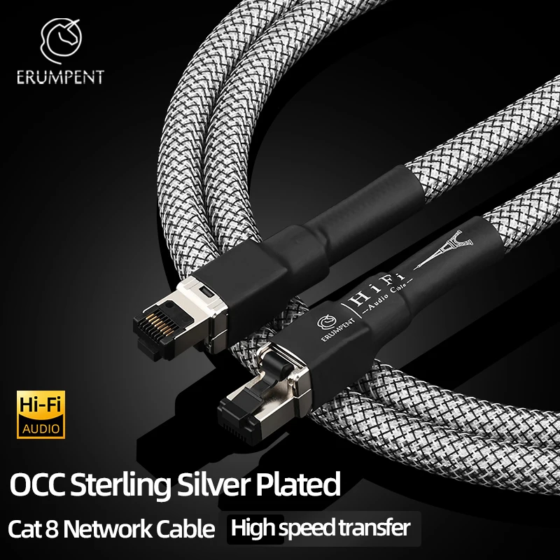 Фото Высококачественный сетевой кабель HiFi Cat 8 стерлингового серебра, скорость 40 Гбит/с, 2000 МГц, интернет-кабель LAN для усилителя маршрутизатора №3