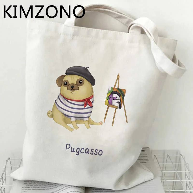 

Pug shopping bag eco bolsa reusable grocery tote handbag bag bolsa compra reciclaje woven ecobag sac tissu