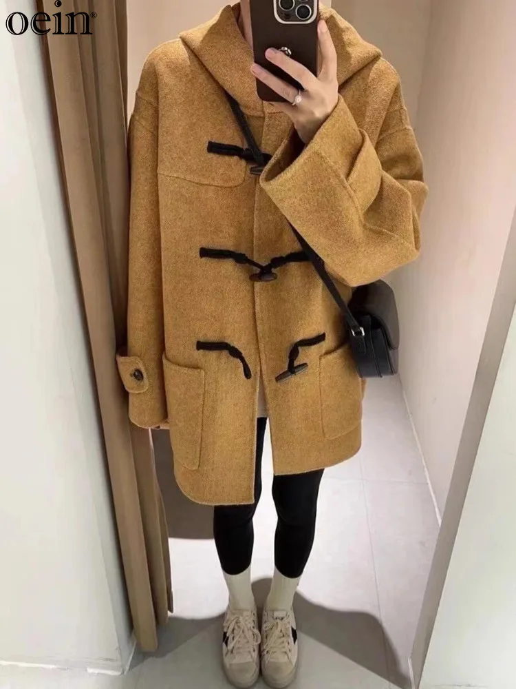 Высококачественное шерстяное пальто верблюжьего цвета с пряжкой из коровьего