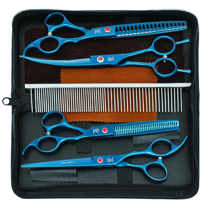 

7 inch Meisha Dog Grooming Shears Set Comb Forceps Japan Steel Pet Cutting Scissors Thinning Curved Clippers Dog Supplies B0025A