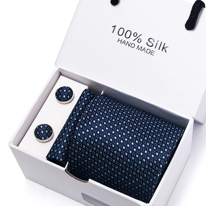 

Factory Sale Silk Festive Present Tie Pocket Squares Cufflink Set Necktie Box Dark Blue Man's Shirt Accessories New Year's Day