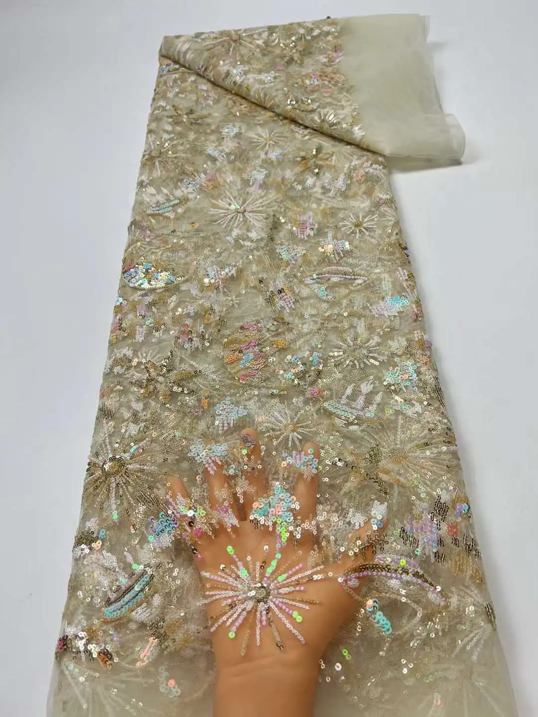 

19SU New embroidery products, sequin clothing fabric, stock, embroidered fabric