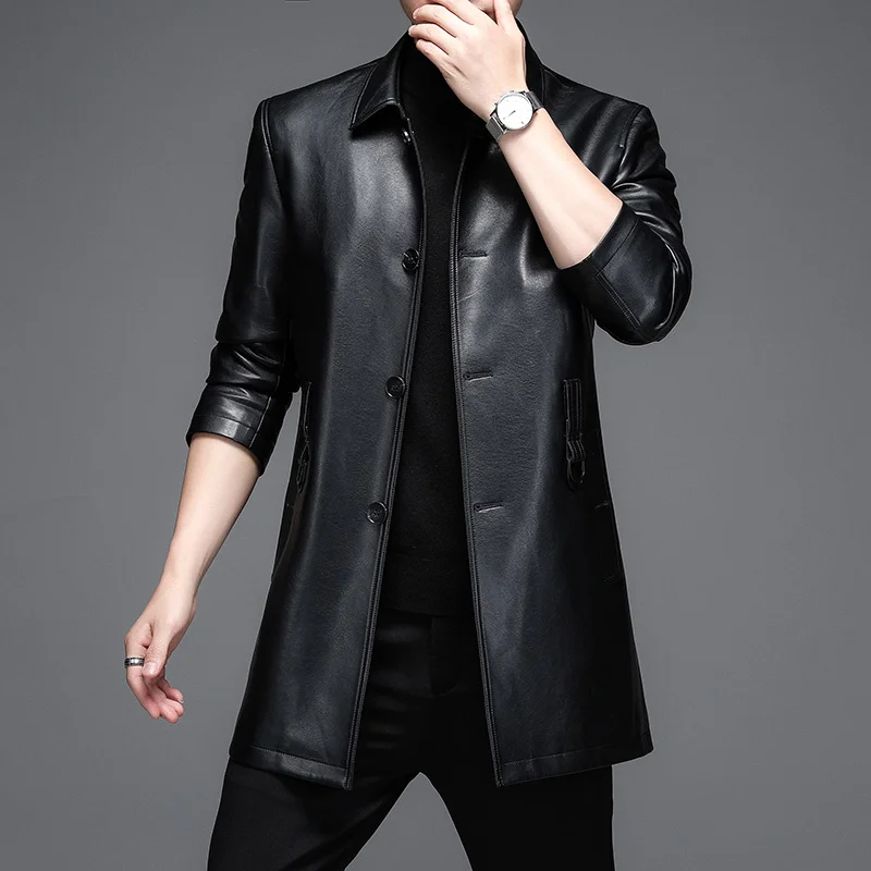 Мужской тренчкот из натуральной овечьей кожи повседневный непродуваемый жакет