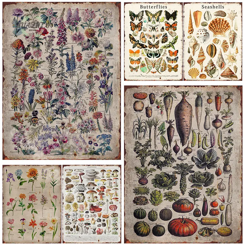 

Vintage Flower Art Metal Tin Signs Creative Print Iron Sheet Painting Wall Decor Art Home Living Room Study Decorative Plates